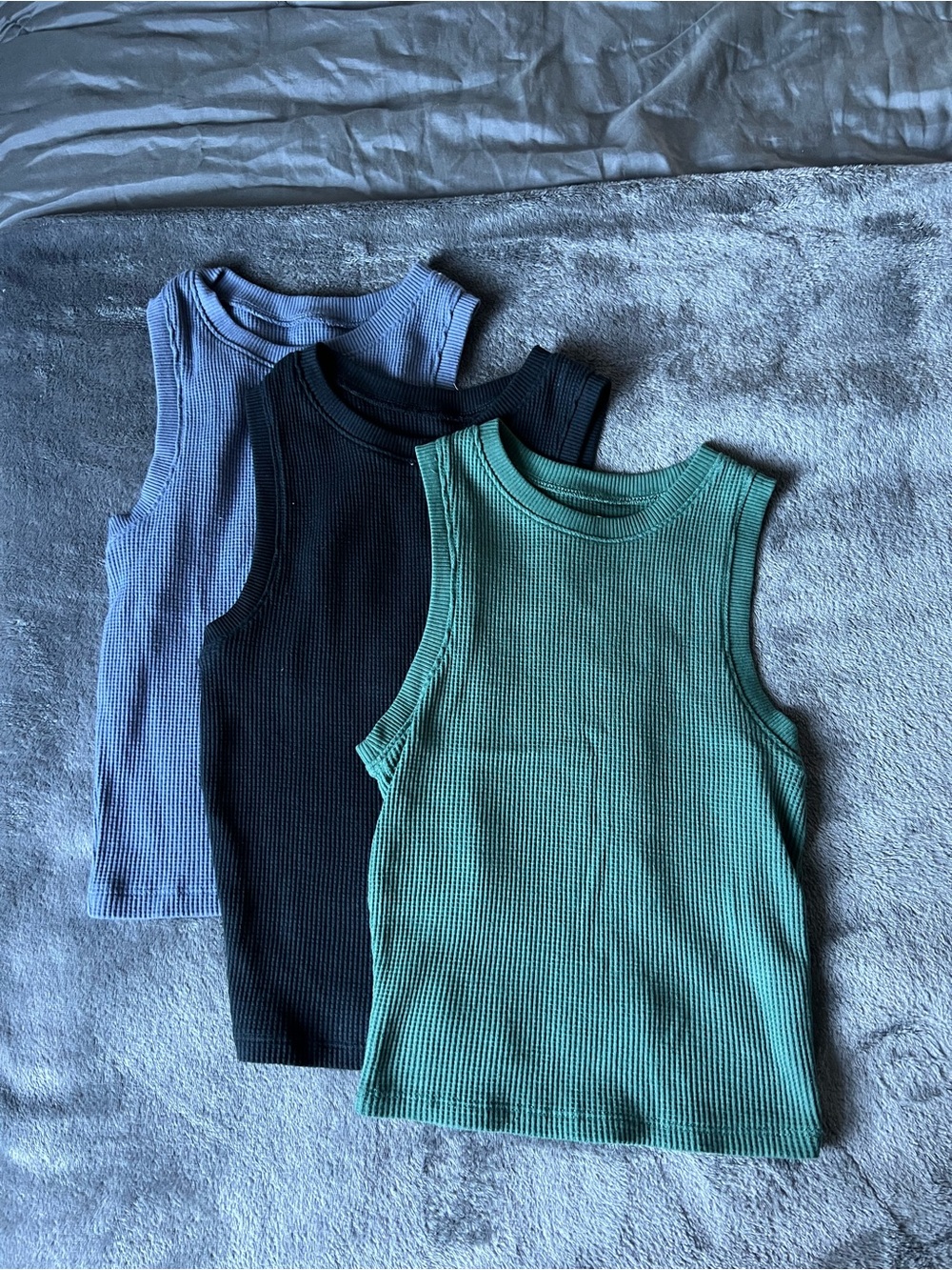 Hollister Ribbed Tank Trio — Green, Black, Blue